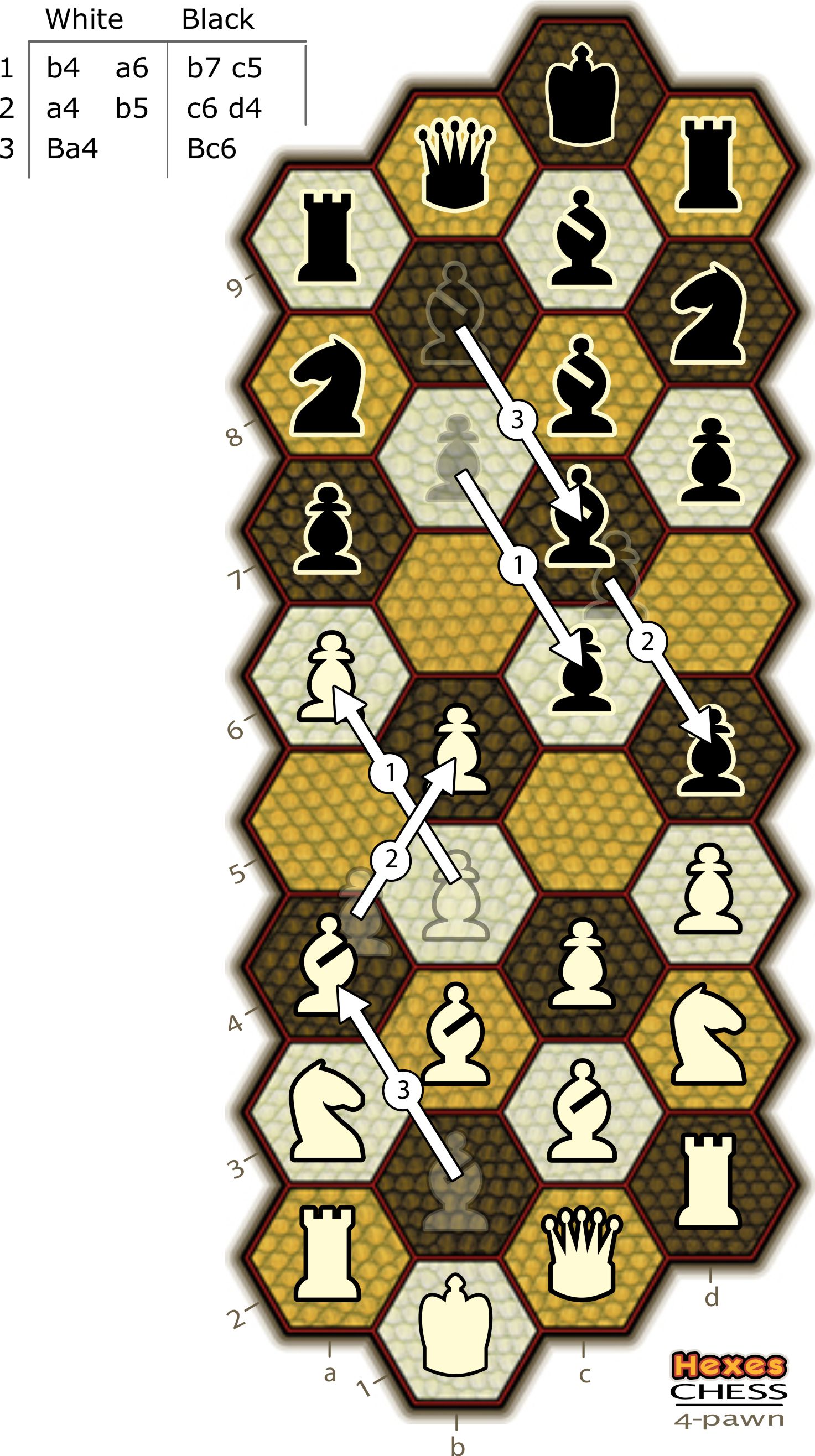 drawing showing of the first five moves of the match